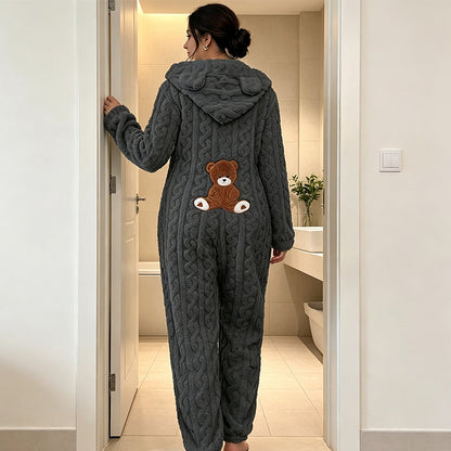 🎁 Winter Deal ✨ Dames Beerprint Onesie met Capuchon 🧸 Zachte Loungewear, Warme Comfort & Schattige Look