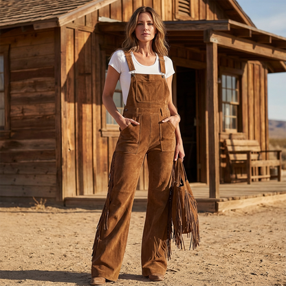 🔥 50% KORTING ✨ Retro Suède Fringe Tuinbroek Dames 🤎 Western Look, Uniek Design & Comfortabele Pasvorm