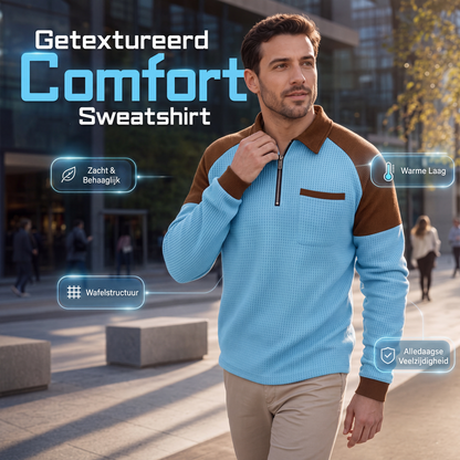 😍 50% KORTING ✨ Heren Casual Wafelstructuur Sweatshirt met Kwartrits 👕 Comfortabele Pasvorm, Moderne Look & Zachte Warmte