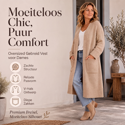 🔥 50% KORTING ✨ Lange Gebreide Dames Cardigan met Open Voorkant 🤎 Zachte Pasvorm, Warme Laagjeslook & Tijdloze Elegantie