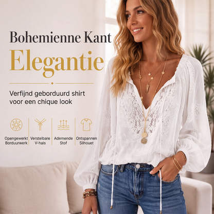 ✨ 50% KORTING 💕 Dames Kanten Top met Lange Mouwen – Elegante V-Hals voor een Vrouwelijke Look 🌸