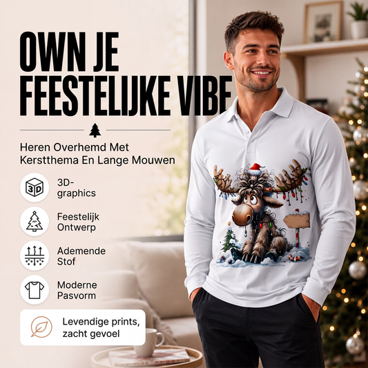 🦌 50% KORTING ✨ Heren Shirt met Lange Mouwen & Elandprint 👔 Uniek Design, Comfortabele Pasvorm & Casual Elegante Look
