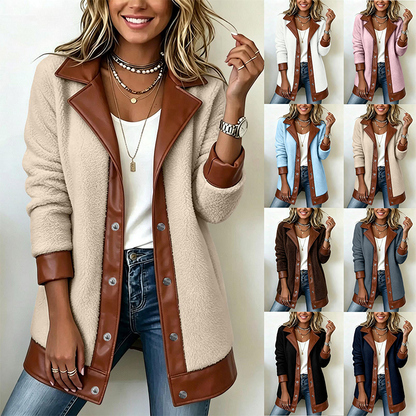 ❄️ 50% KORTING ✨ Dames Gewatteerde Jas met Revers & Pluche Patchwork 🧥 Zachte Warmte, Trendy Design & Comfortabele Winterlook