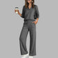 ✨ 50% KORTING 💕 Dames V-Hals Top & Wijde Pijpen Broek Set 👚 Elegante Pasvorm, Comfortabele Stof & Trendy Casual Look