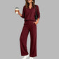 ✨ 50% KORTING 💕 Dames V-Hals Top & Wijde Pijpen Broek Set 👚 Elegante Pasvorm, Comfortabele Stof & Trendy Casual Look