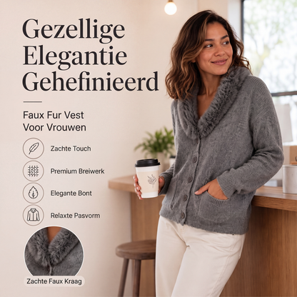 Damesgebreid vest met harige kraag