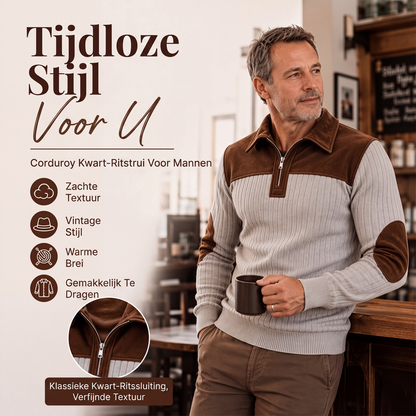 Herengebreide trui van corduroy met kwartrits