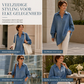 ✨ 50% KORTING 💙 Dames Denim-Look Trui met V-Hals – Losse Pasvorm, Vleermuismouwen & Asymmetrische Zoom