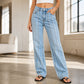 Dames stretch wide-leg jeans met ruwe zoom