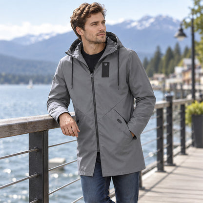 Heren windjack met capuchon en trenchcoatstijl, halflang