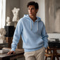 Heren casual corduroy hoodie met halve rits