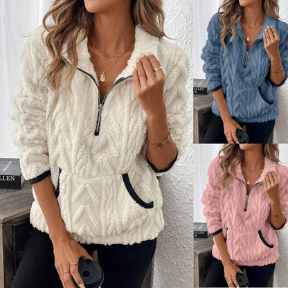 ☁️ Nieuwe Favoriet 🍂 Fuzzy Sweatshirt met Halve Rits – Zacht, Warm & Ultiem Comfort