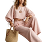 ✨ Nieuwe Trend 💃 Dames Casual Croptop & Wijde Broek Set – Comfortabele Pasvorm & Moderne Look 🤎