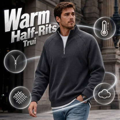 Heren casual warme sweatshirt met halve rits