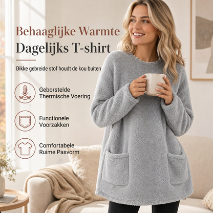 🤎 Warme Dames Top met Lange Mouwen en Ronde Hals – Comfortabel Basic Shirt met Zachte Pasvorm & Tijdloze Stijl ✨