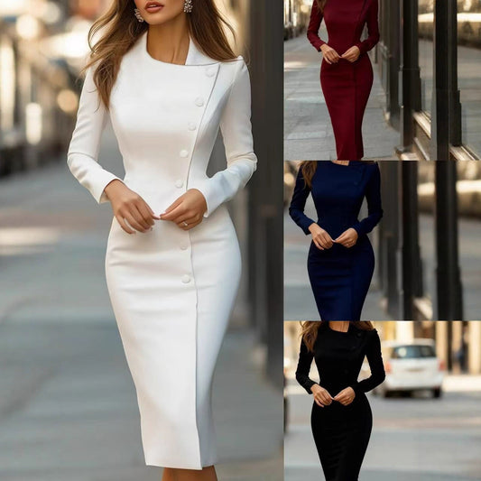 👗 Dames Elegante Asymmetrische Jurk met Enkele Knoop – Modieuze Jurk met Unieke Pasvorm & Chique Uitstraling ✨