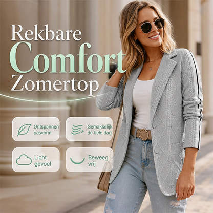 🧥 Dames Colbert met Kabelgebreid Patroon en Zijstrepen – Elegant Gebreid Jasje met Comfortabele Pasvorm & Moderne Uitstraling ✨