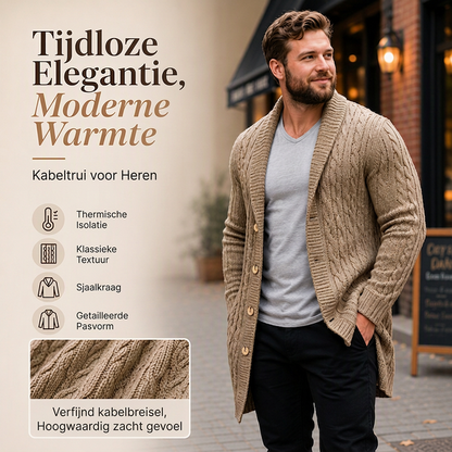 Middellange kabelgebreide cardigan voor heren
