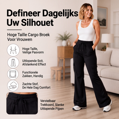 👖 Dames Hoge Taille Cargo Flare Broek met Trekkoord – Trendy Wijde Pijp Broek met Comfortabele Pasvorm & Stoere Stijl ✨