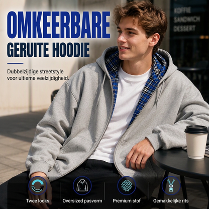 Unisex omkeerbare geruite hoodie met rits