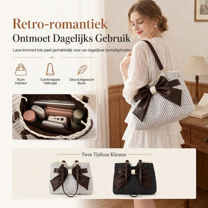 💎 Exclusieve Deal – Dames schoudertas met grote capaciteit 👜 Stippenpatroon, stijlvolle veterstrik & perfect voor werk en dagelijks gebruik ✨