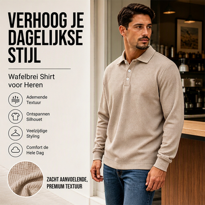 🆕 Nieuw & Trendy – Heren wafelgebreid overhemd met lange mouwen 👔 Klassieke kraag, comfortabele textuur & veelzijdige casual stijl ✨