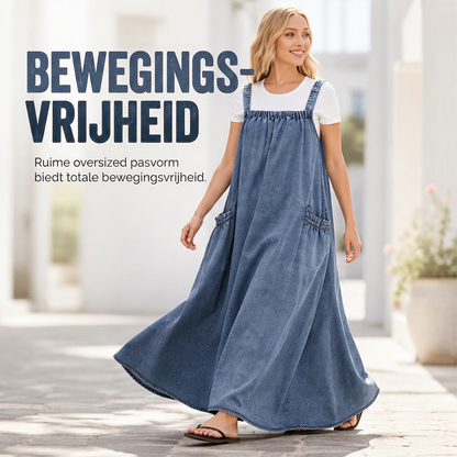 💙 Nieuwe Look ✨ Dames Denim Maxi-Jurk met Bretels – Oversized Pasvorm voor een Casual & Trendy Stijl 👗
