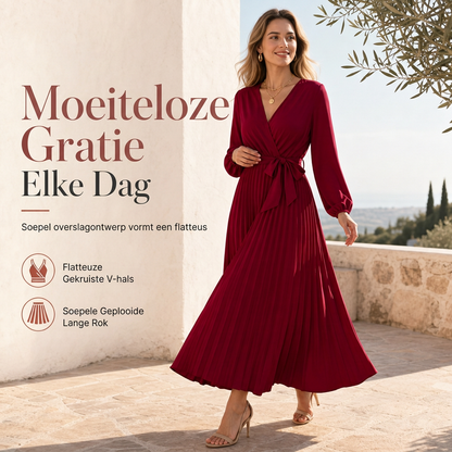 💎 Exclusieve Deal – Elegante maxi-jurk voor dames 👗 Gekreukte stof, V-hals overslag & flatterende vrouwelijke pasvorm ✨