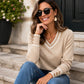 🌸 Nieuw Binnen – Elegant gebreid dames shirt met V-hals 👚 Contrasterende details, zachte pasvorm & stijlvolle dagelijkse look ✨