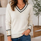 🌸 Nieuw Binnen – Elegant gebreid dames shirt met V-hals 👚 Contrasterende details, zachte pasvorm & stijlvolle dagelijkse look ✨
