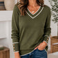 🌸 Nieuw Binnen – Elegant gebreid dames shirt met V-hals 👚 Contrasterende details, zachte pasvorm & stijlvolle dagelijkse look ✨