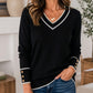 🌸 Nieuw Binnen – Elegant gebreid dames shirt met V-hals 👚 Contrasterende details, zachte pasvorm & stijlvolle dagelijkse look ✨