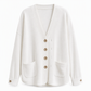 🌸 Nieuwe Collectie ✨ Dames Corduroy V-Hals Cardigan – Zachte Gebreide Look met Knopen & Elegante Layering Stijl