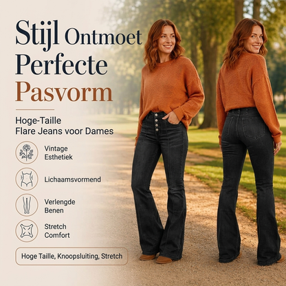 🔥 50% KORTING ✨ Dames High-Waist Flare Jeans – Elastische Uitlopende Broek met Comfortabele Pasvorm & Slank Silhouet
