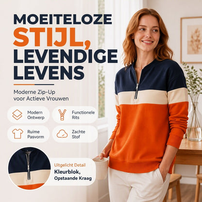 Nieuw Binnen ✨ Dames Colorblock Half-Zip Sweatshirt – Trendy Casual Trui met Comfortabele Pasvorm & Moderne Look🌈