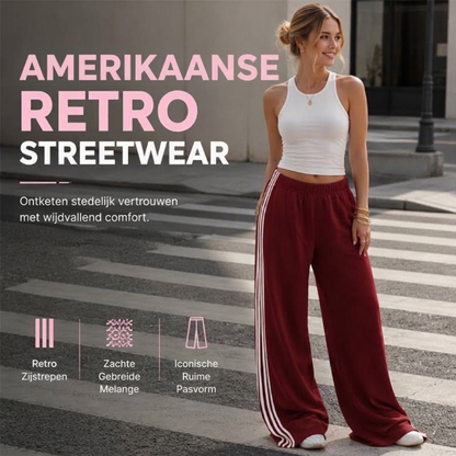 ✨ Nieuw & Trendy 👖 Dames Wide Leg Joggingbroek met Zijstrepen – Comfortabele Sportieve Broek met Modieuze Pasvorm
