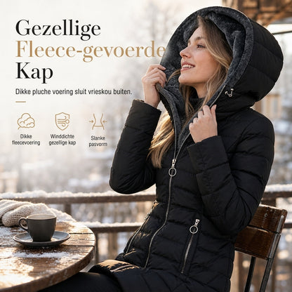 ❄️ Laatste Kans ✨ Dames Lange Capuchonjas met Fleece Voering – Warme Winterjas met Zachte Binnenkant & Comfortabele Pasvorm
