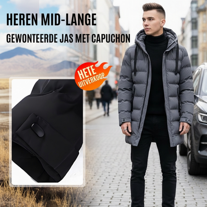 ⏰ Laatste Kans 🧥 Heren Middellange Hooded Pufferjas – Warme Gewatteerde Winterjas met Capuchon & Comfortabele Bescherming tegen de Kou