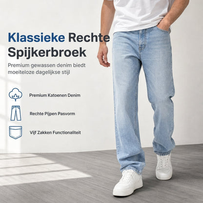 💎 Tijdloze Favoriet 👖 Klassieke Straight-Leg Jeans voor Heren – Comfortabele Pasvorm, Veelzijdig & Makkelijk te Combineren