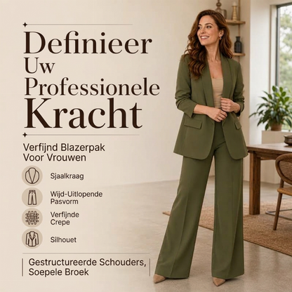 ✨ Elegante Deal 🤎 Dames Colbert Set met Sjaalkraag & Wijde Pijpen Broek – Chic, Comfortabel & Tijdloze Stijl