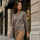 ✨ Elegante Look 🤎 Dames Geribde Gebreide Top met Metalen Gesp – Flatterende Pasvorm, Chic & Comfortabel
