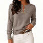 ✨ Elegante Look 🤎 Dames Geribde Gebreide Top met Metalen Gesp – Flatterende Pasvorm, Chic & Comfortabel