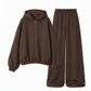 ✨ Comfortabele Favoriet 🤎 Dames 2-Delige Loungewear Set met Capuchon & Wijde Broek – Zacht, Casual & Stijlvol