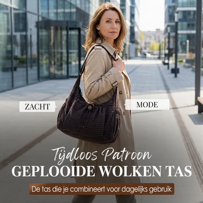 ✨ Nieuw Favoriet 👜 Geruite Cloud-Tas met Trekkoord & Ruches – Zacht, Ruim & Trendy Design