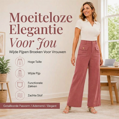✨ Elegante Pasvorm 👖 Dames High-Waist Wijde Pijpen Broek – Flatterend, Comfortabel & Makkelijk te Combineren