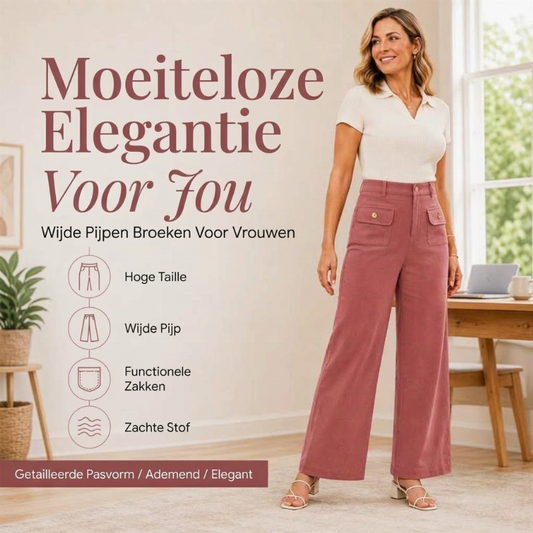 ✨ Elegante Pasvorm 👖 Dames High-Waist Wijde Pijpen Broek – Flatterend, Comfortabel & Makkelijk te Combineren