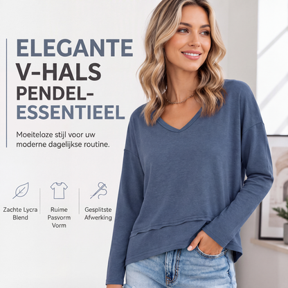✨ Comfortabele Look 👚 Dames V-hals Top met Lange Mouwen – Losse Pasvorm, Zacht Gevoel & Makkelijk te Combineren