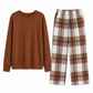 ✨ Nieuwe Favoriet 🤎 Dames Zachte Casual 2-Delige Set – Rondehals Trui & Wijde Pijpen Broek, Comfortabel & Trendy