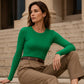 ✨ Tijdloze Basic 🤎 Klassiek Geribd Gebreid Dames Shirt met Ronde Hals – Zacht, Comfortabel & Veelzijdig