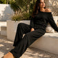 ✨ Nieuwe Look 👗 Dames Off-Shoulder Top & Wide-Leg Broek Set – Casual, Comfortabel & Trendy